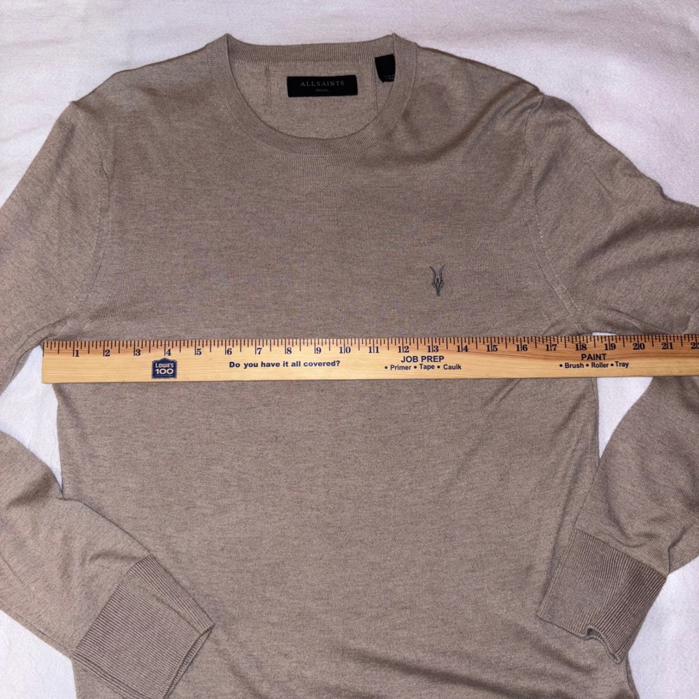 ALL‎ SAINTS Taupe Crew Neck Long Sleeve Sweater Lightweight - Picture 4 of 7